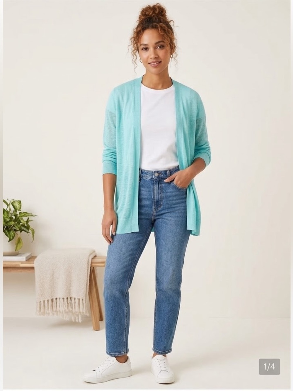 Ann Taylor size medium teal front cardigan linen blend